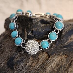 NWOT Lia Sophia "Breeze Bay" Turquoise Rhinestone and Silver Bracelet